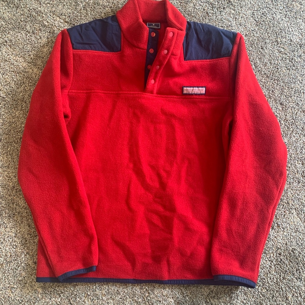 ⭐️ Vineyard Vines Classic Shep Red Navy 1/4 Snap Fleece Pullover medium